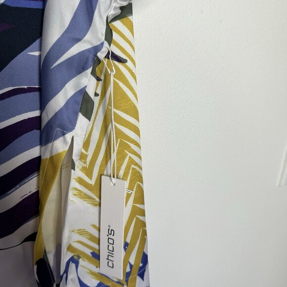 Chicos Costa Collace Short Kimono L XL Blue Floral Geometric Ruana - Picture 5 of 10